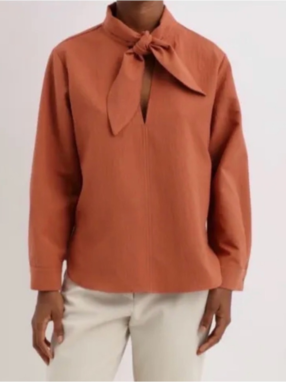 Zara Rust Tie-Neck Long Sleeve Blouse